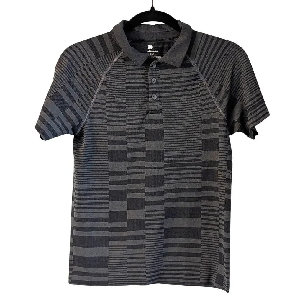 All In Motion Performance Golf Polo Youth Large Black Gray Athletic Shirt